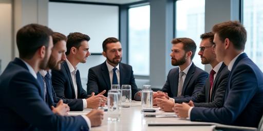 A group of executives collaborating in a modern boardroom.